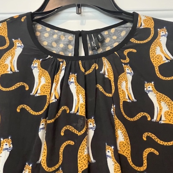 Bl^nk London Cheetah Cat Print Long Sleeve Top Sz S Boho Peasant Whimsical - Picture 3 of 13